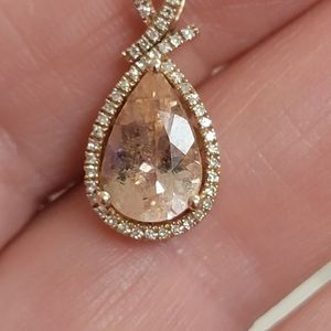 Effy style 14k solid  Rose Gold and diamonds and morganite pendant